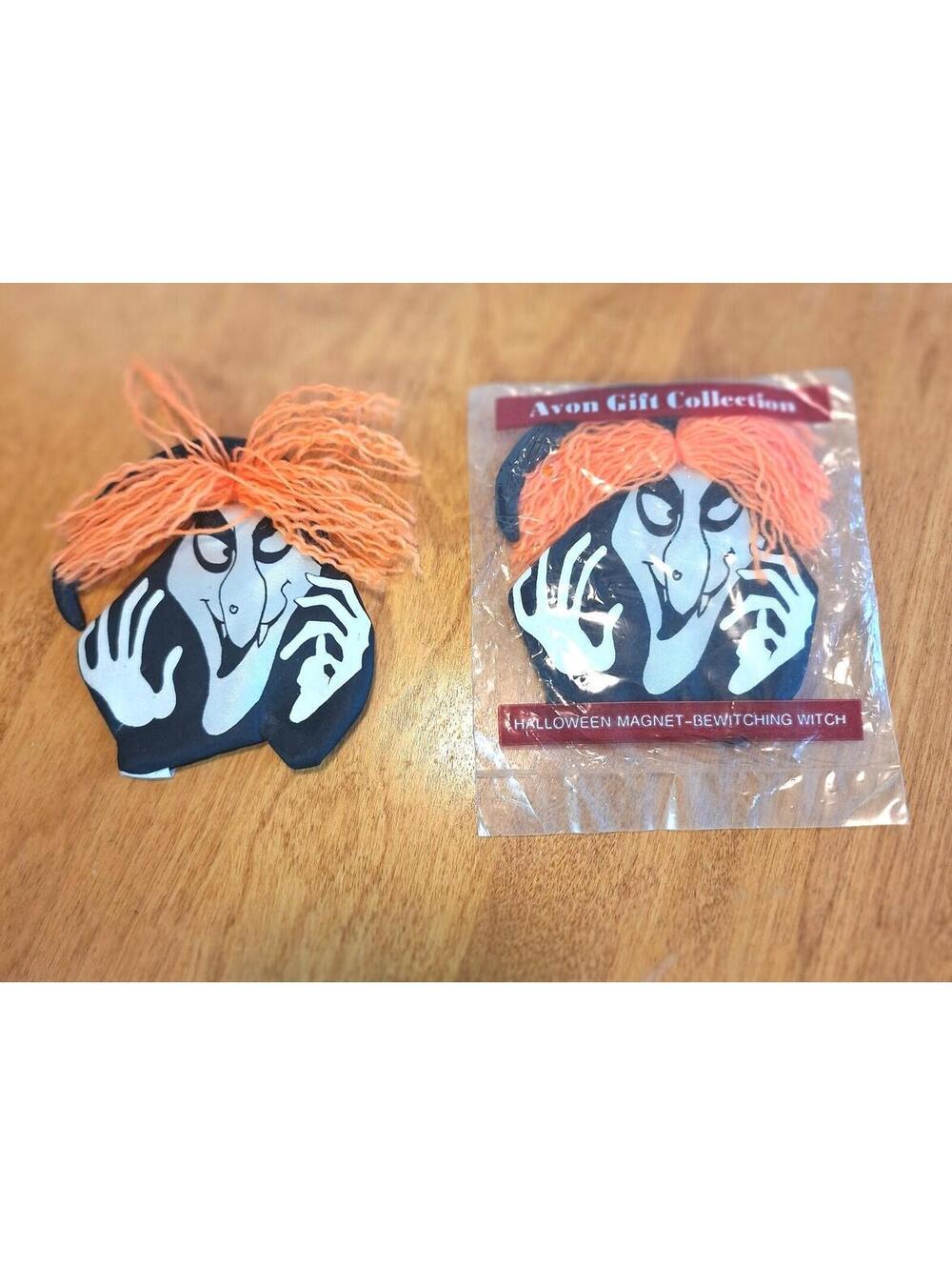 NOS 80's Avon Halloween Refrigerator Magnets Lot of 2  Witches Orange Yarn Hair